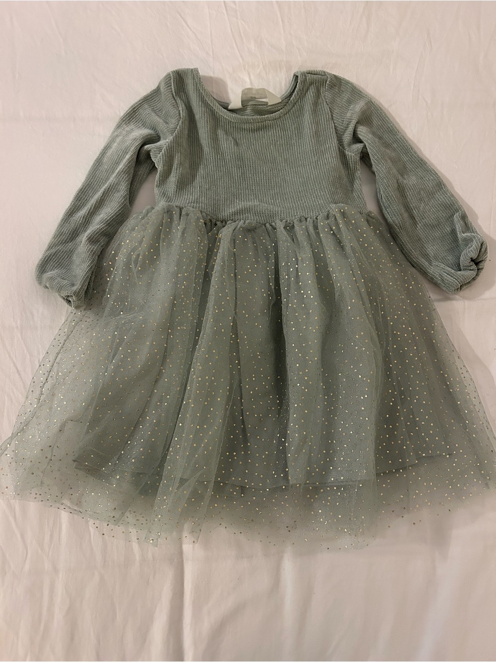 H&M Sage Green Sparkle Tulle Long-Sleeve Dress